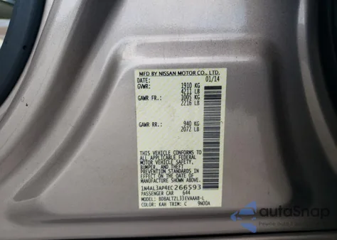 2014 Nissan Altima 2.5 Sv из США, поврежденный, VIN 1N4AL3AP4EC266593